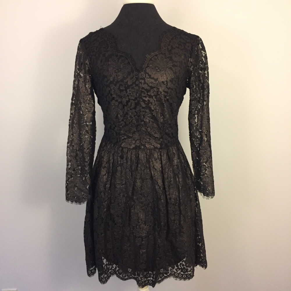 Bronze and Black All-over Lace Dress NWT